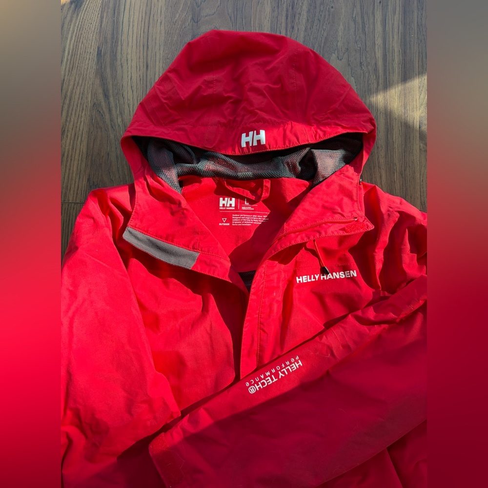 Helly Hansen Red Waterproof Hooded Rain Jacket